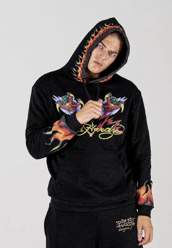 fleece hoodies for winter -Mens Lightning-Fire Graphic Hoodie - Black