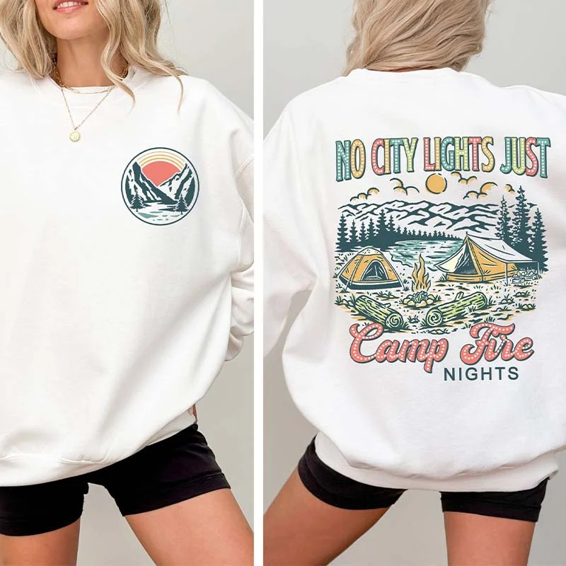 custom team sweatshirts -No City Lights Just Camp Fire Nights School Sweatshirt