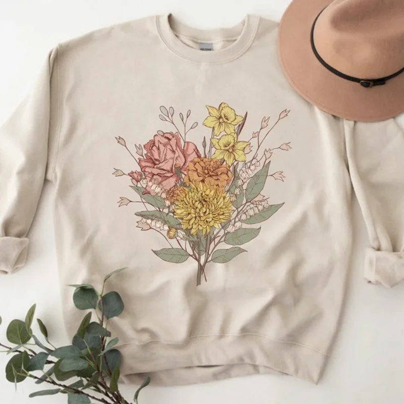 sports fan sweatshirts -Personalized Birth Flower Bouquet Sweatshirt