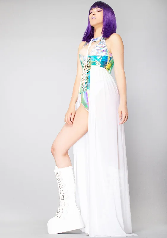 cozy wool tiered skirts -Heavenly Shimmer Harness Skirt in White Iridescent