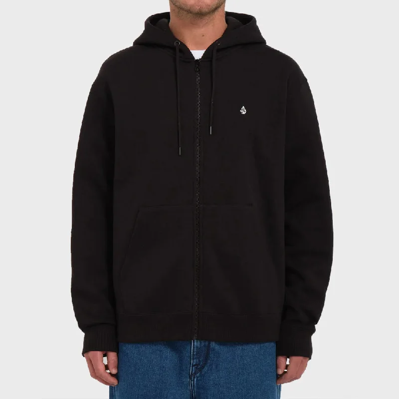 adventure style hoodies -Volcom Mens Single Stone Zip Hoodie - Black