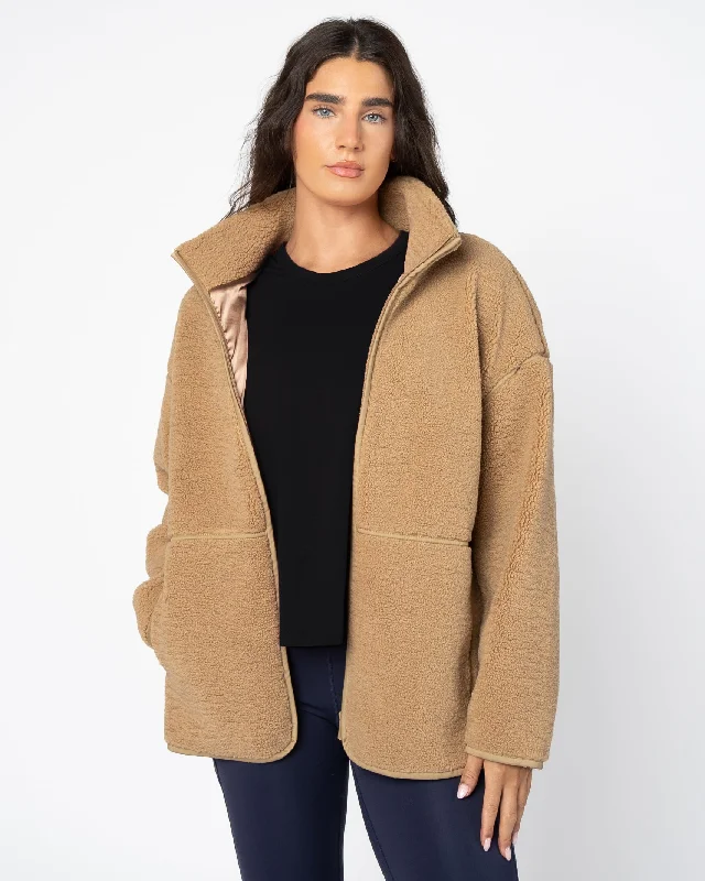 plaid parka jackets -Sherpa Chalet Jacket - Teddy Brown