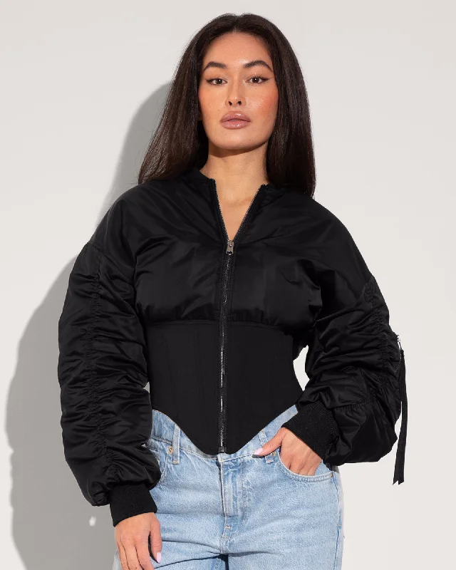 hooded wool jackets -Corsety Bomber Jacket - Black