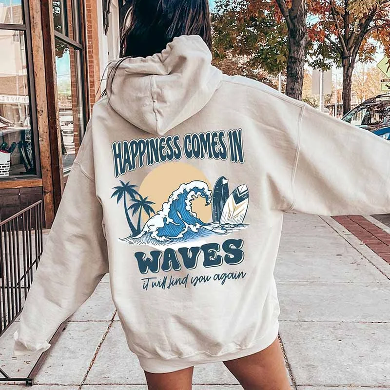 designer hoodies on sale -Happiness Comes In Waves Hoodie