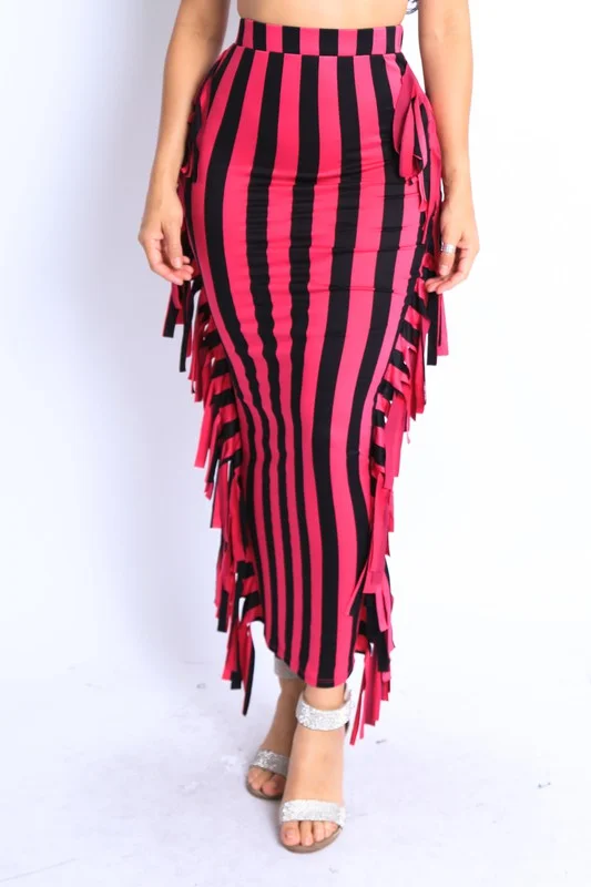 tailored slim wrap skirts -Fringe Maxi Skirt