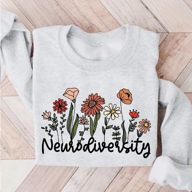 cool uncle sweatshirts -Neurodiversity Letter Flower Print Sweatshirt