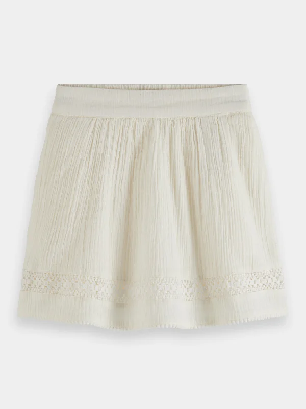 minimalist slim maxi skirts -Kids - Lace detail crinkle cotton mini skirt