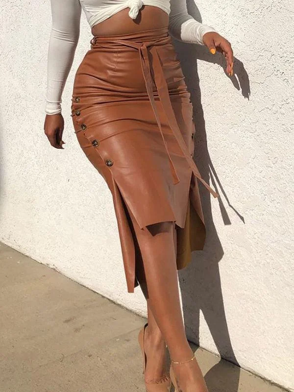 soft bamboo wrap skirts -Tied Faux-Leather Skirt