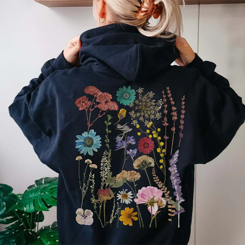 graphic hoodies for men -Vintage Pressed Girls Floral Hoodie