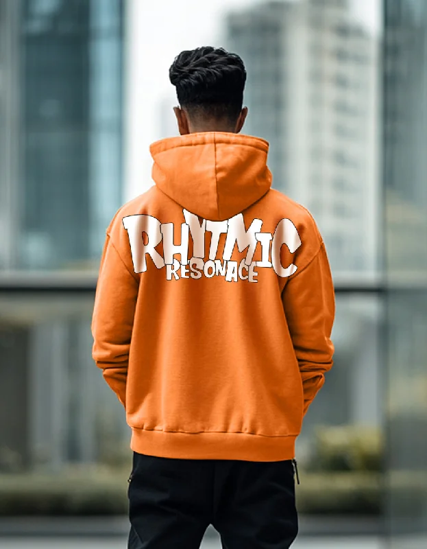 custom style hoodies -Rhythmic Orange Regular Fit Back Printed Hoodie