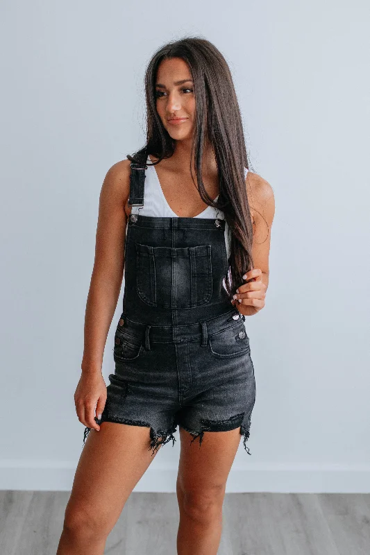 stretchy yoga denim shorts -Monroe Risen Short Overalls - Vintage Black