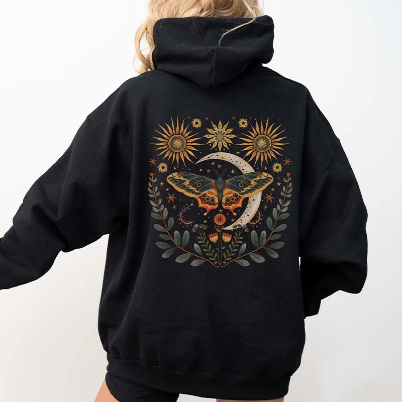 vintage style hoodies -Luna Moth Celestial Hoodie