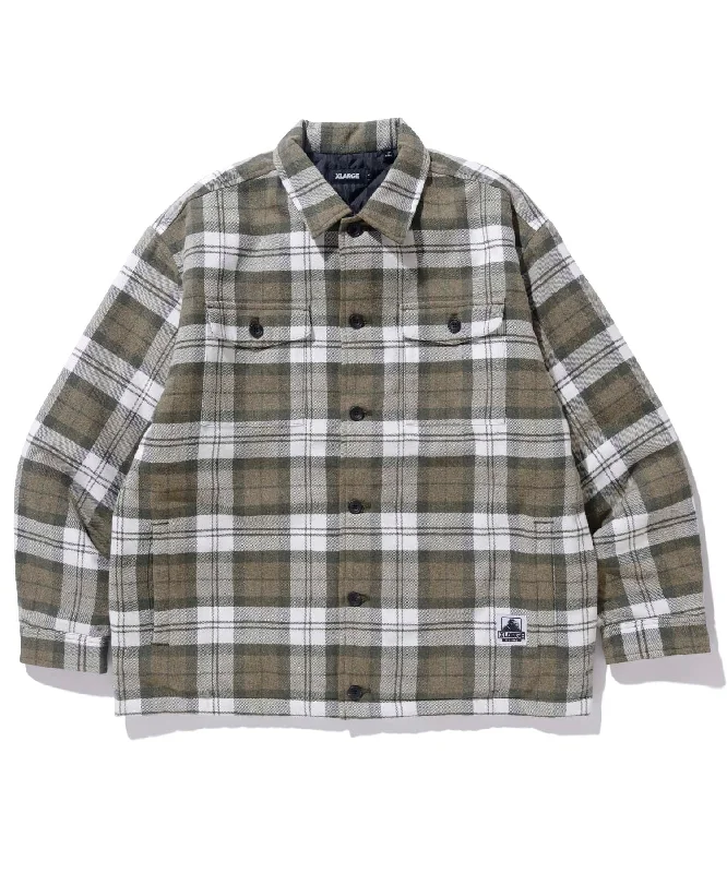 puffy varsity jackets -QUILTED CHECK SHIRT JACKET