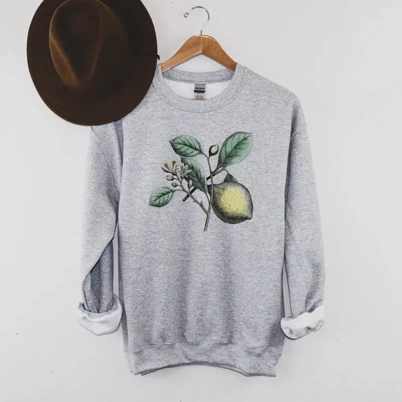 workout sweatshirts dry fit -Lemon Botanical Vintage Image Unisex Sweatshirt