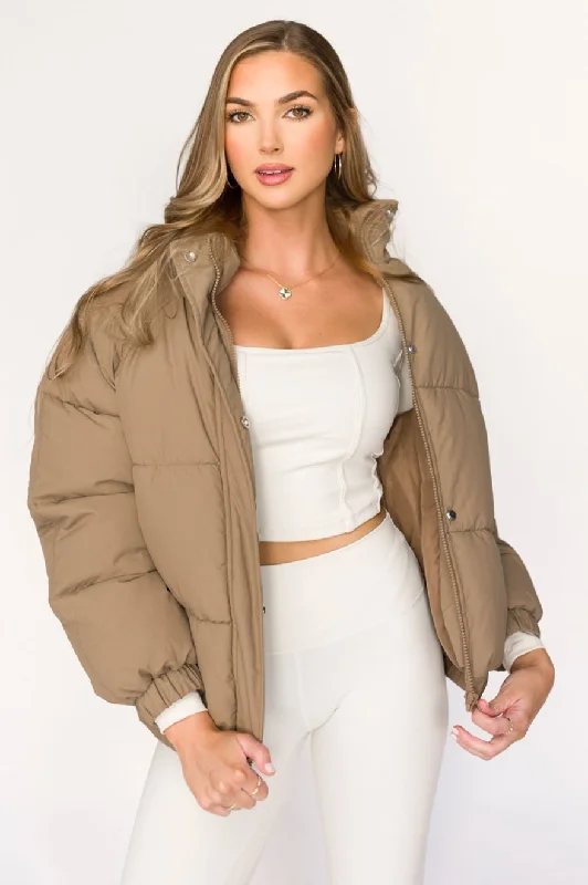 vintage windbreaker jackets -Jasmine Oversized Puffer Jacket in Khaki