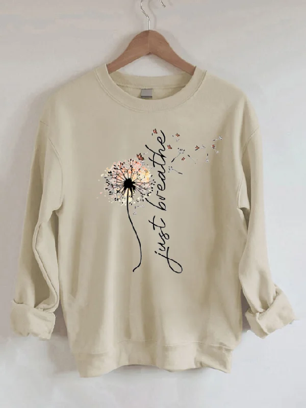 floral print sweatshirts women -Just Breathe Casual Round Neck Sweatshirt