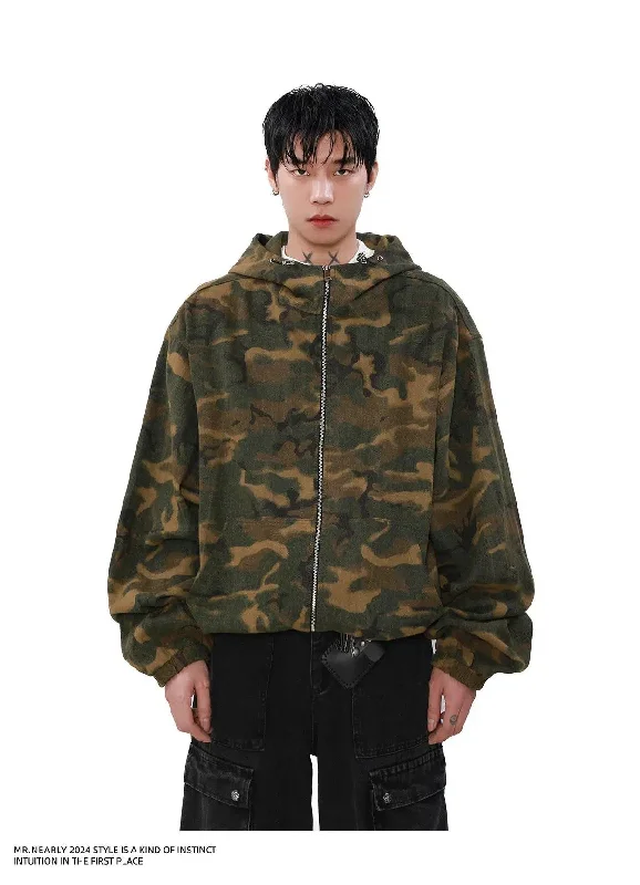 cool cousin hoodies -Gradient Camouflage Zip-Up Hoodie