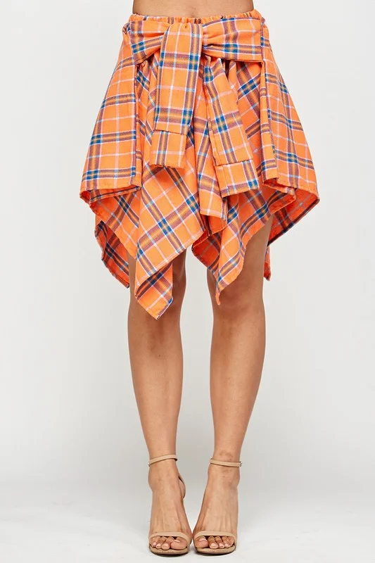 elegant fitted wrap skirts -Plaid Handkerchief Skirt