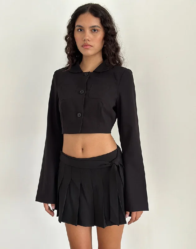 rainproof varsity jackets -Zaviya Cropped Jacket in Black