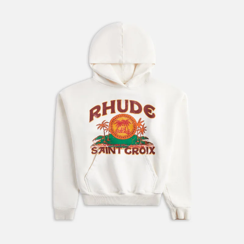 gym hoodies moisture wicking -Rhude St. Croix Hoodie Vintage - White