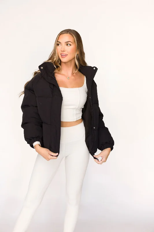 ski windbreaker jackets -Jasmine Oversized Puffer Jacket in Black