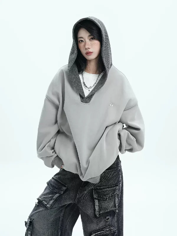 animal vibe hoodies -Spliced Knit Hood Hoodie