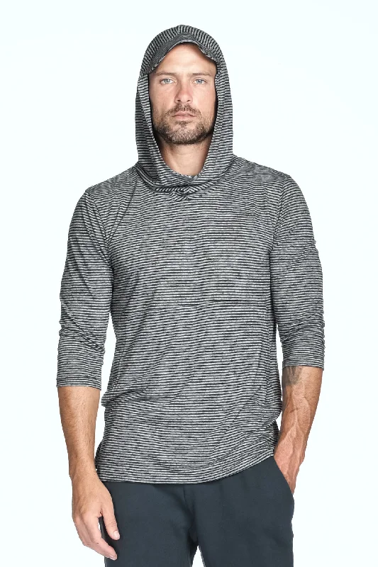 geek fashion hoodies -Men's 3/4 Sleeve Cowl Neck Visor Stripe Hoodie