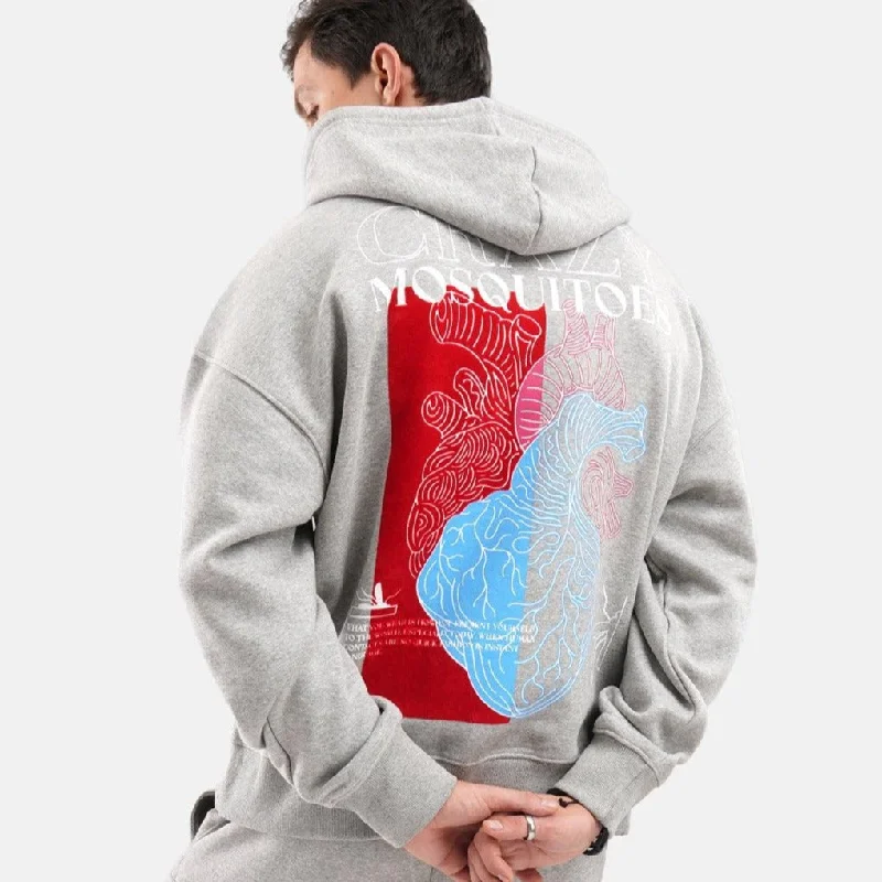 family graphic hoodies -Beautiful Heart Oversized Fleece Hoodie in Grey Melange