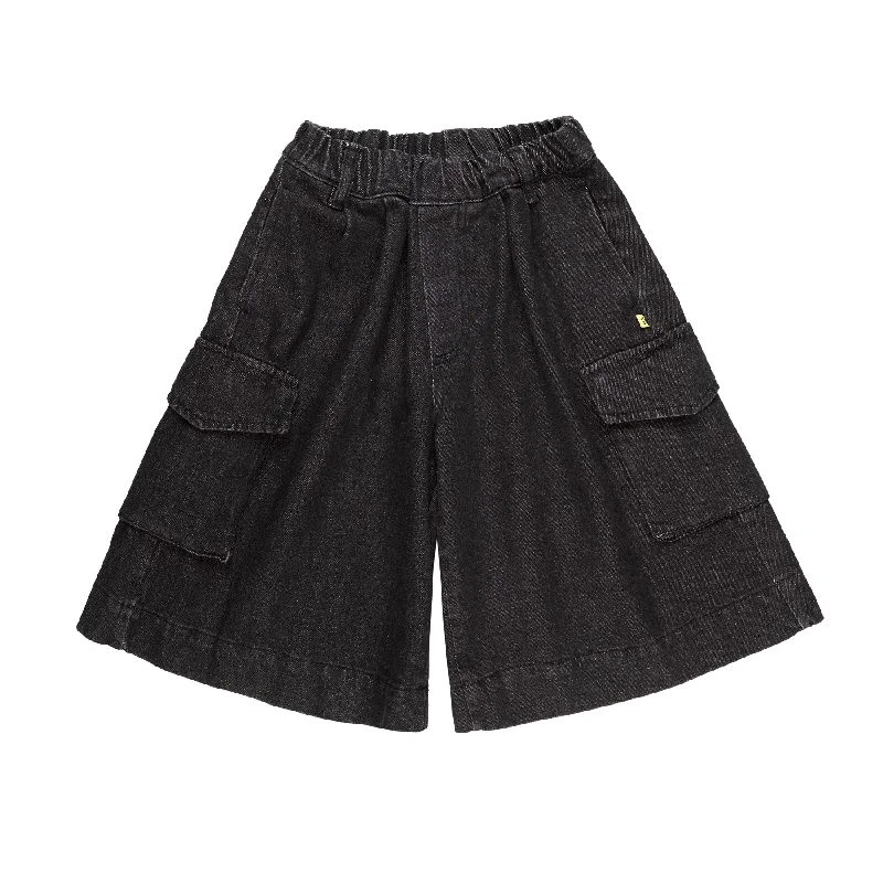 trendy track denim shorts -BLACK DENIM OVERSIZED CARGO SHORTS