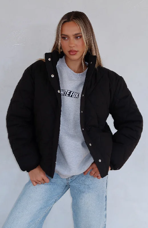 reversible fleece jackets -Extra Attention Puffer Jacket Black