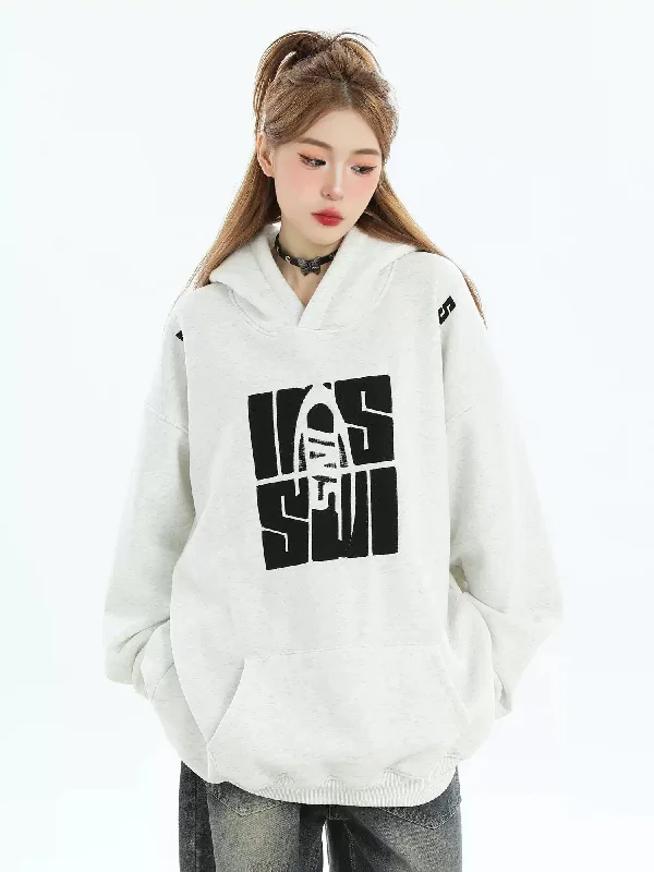 vintage art hoodies -Contrast Logo Casual Hoodie