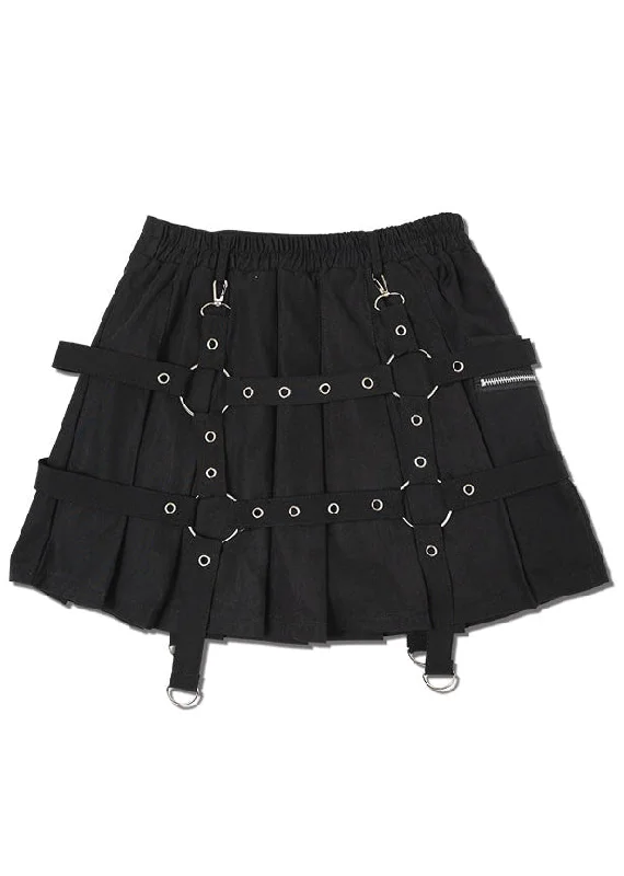 cozy velvet tulle skirts -Drip Heart Harness Black Pleated Skirt