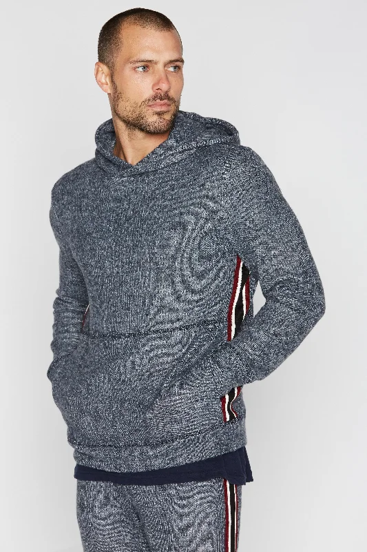 rainbow pattern hoodies -Men's Soft Knit Melange Side Stripe Hoodie