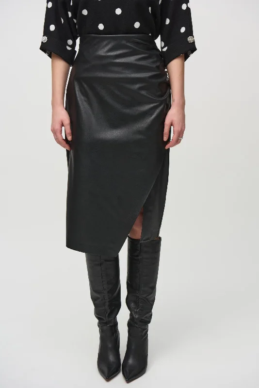 lightweight summer mini skirts -Joseph Ribkoff Black Faux Leather High-Waist Midi Pencil Skirt 244115