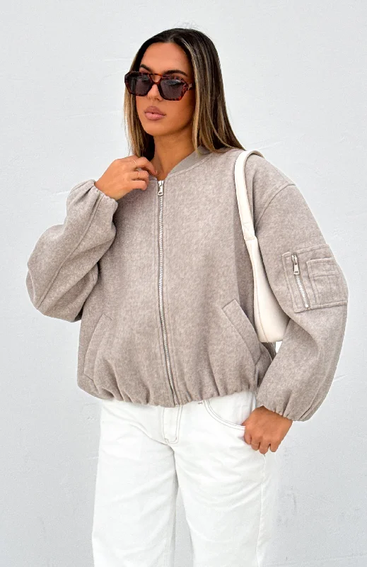 rainproof fleece jackets -Rainy Day's Bomber Jacket Taupe