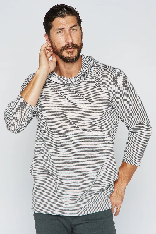 geek pattern hoodies -Men's 3/4 Sleeve Cowl Neck Visor Hoodie - Grey & White Stripe