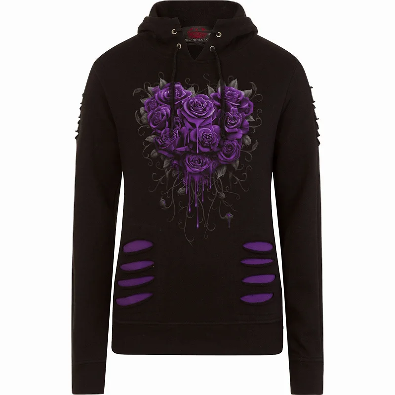 hip hop hoodies urban -BLEEDING HEART - Large Hood Ripped Hoody Purple-Black