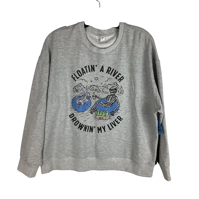 funny floral sweatshirts -Sweatshirt Crewneck By Clothes Mentor In Grey, Size: L