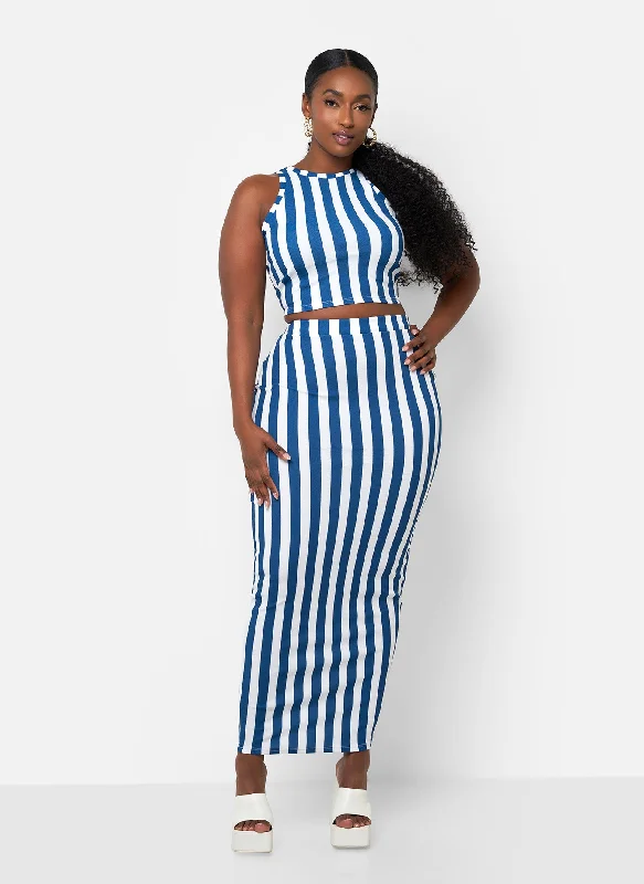 cozy wool tulle skirts -Michelle Stripe Maxi Bodycon Skirt - White & Navy