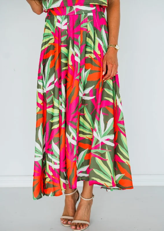 elegant fitted tiered skirts -Forgotten Paradise Tropical Linen Skirt