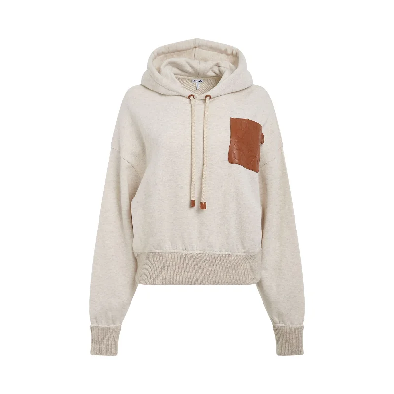 family abstract hoodies -Anagram Leather Patch Hoodie in Oat