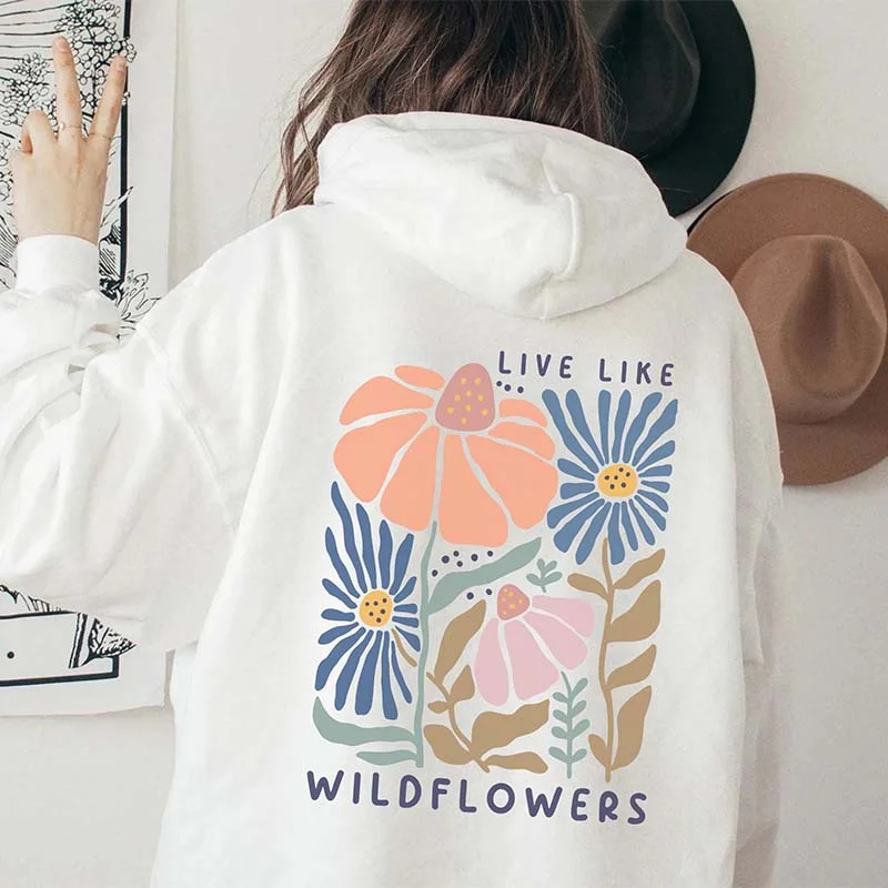 holiday trend hoodies -Boho Floral Print Cute Mental Health Hoodie