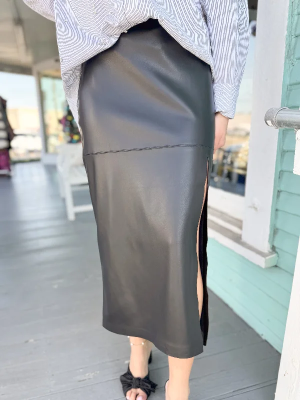 chic wrap A-line skirts -(Z Supply) The Metropolitan Leather Skirt-Black