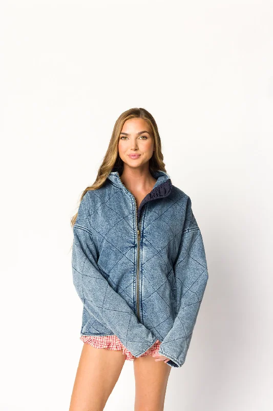 hooded trench jackets -Eclipse Quilted Jacket in Denim