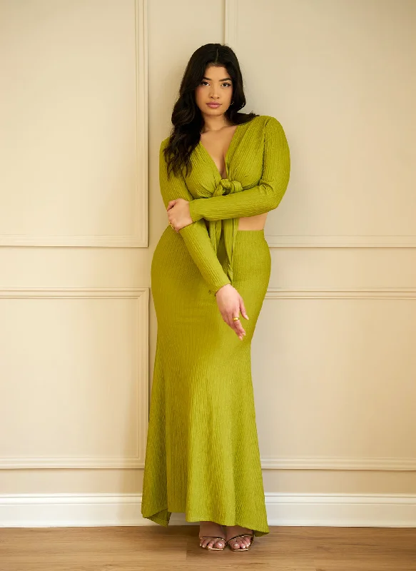 minimalist straight A-line skirts -Bea Textured Mermaid Maxi Bodycon Skirt - Chartreuse