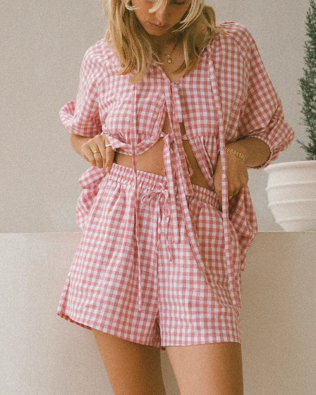 flared hem chino shorts -Matilda Shorts | Pink Gingham