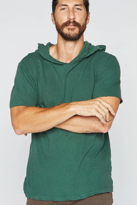 nurse style hoodies -Men's Linen Blend Short Sleeve Hoodie