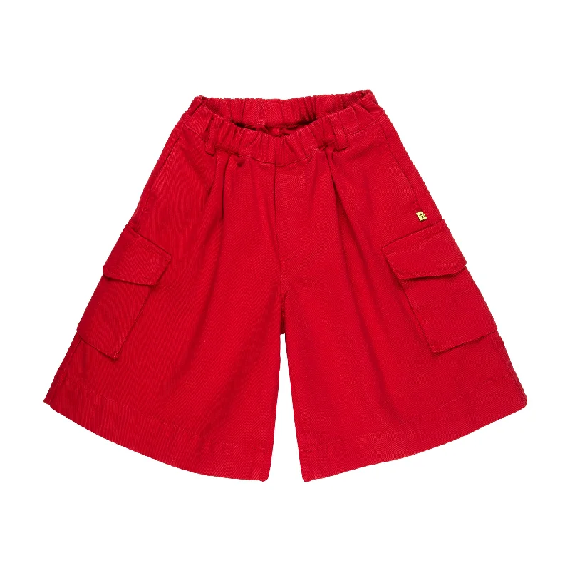 stretchy ribbed denim shorts -RED DRILL OVERSIZED CARGO SHORTS