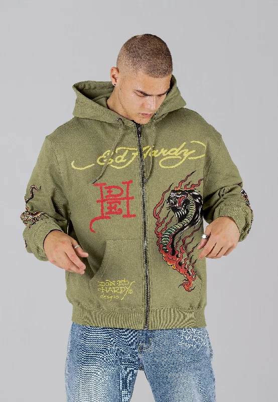 holiday hoodies christmas -Mens Double-Venom Graphic Hoodie - Khaki