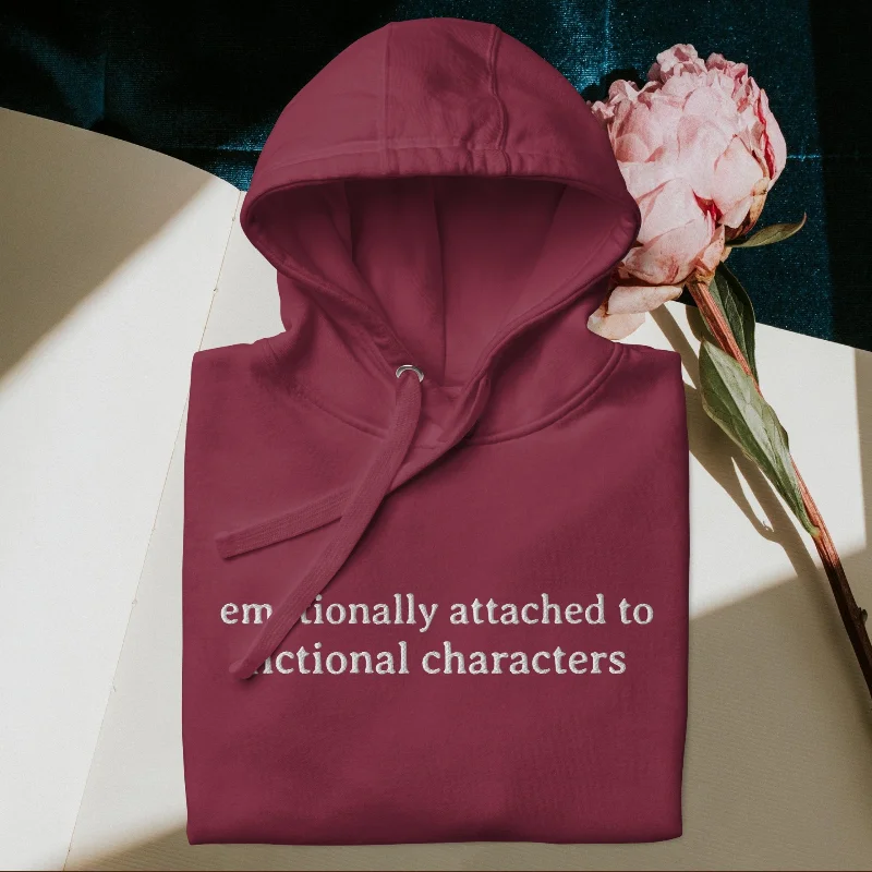 bright floral hoodies -Emotionally Attached to Fictional Characters Embroidered Hoodie